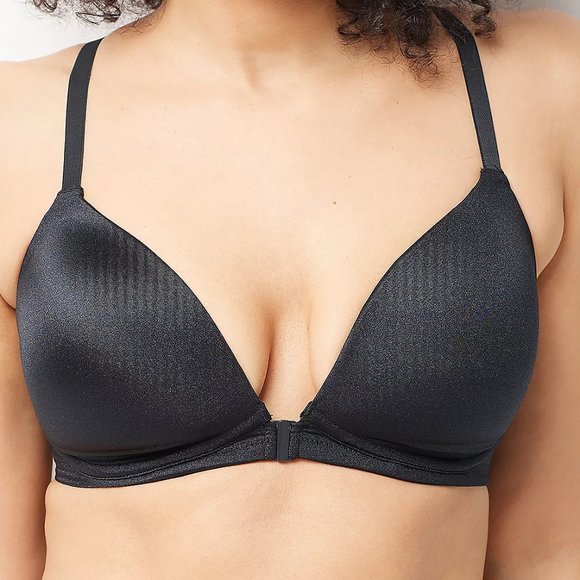 36B Breezies Shimmer Microfiber Front Close Wirefree Bra Black B - Picture 1 of 11